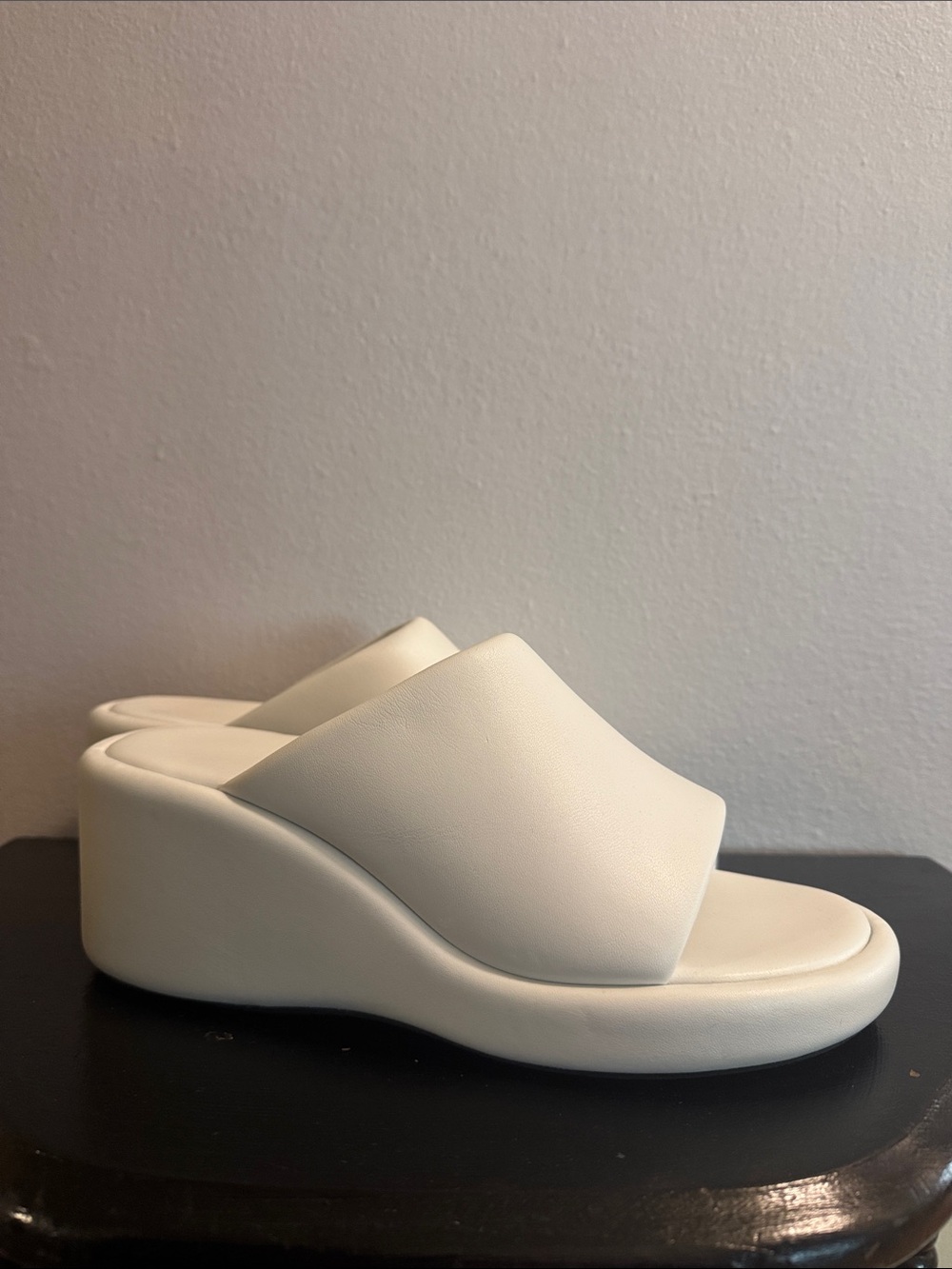 Balenciaga White Leather Wedge Slide Sandals